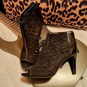 Black cutout peep toe booties